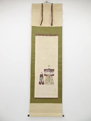 高井水石筆　立雛図　肉筆絹本掛軸（保護箱）